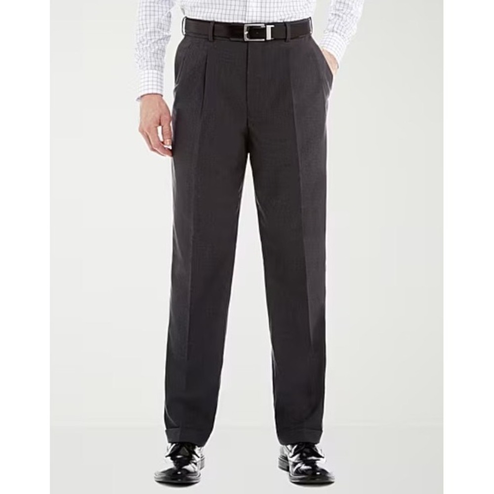 Stafford Travel Dress Pants Mens 42x30 Black Sharkskin Pleated New With Tags